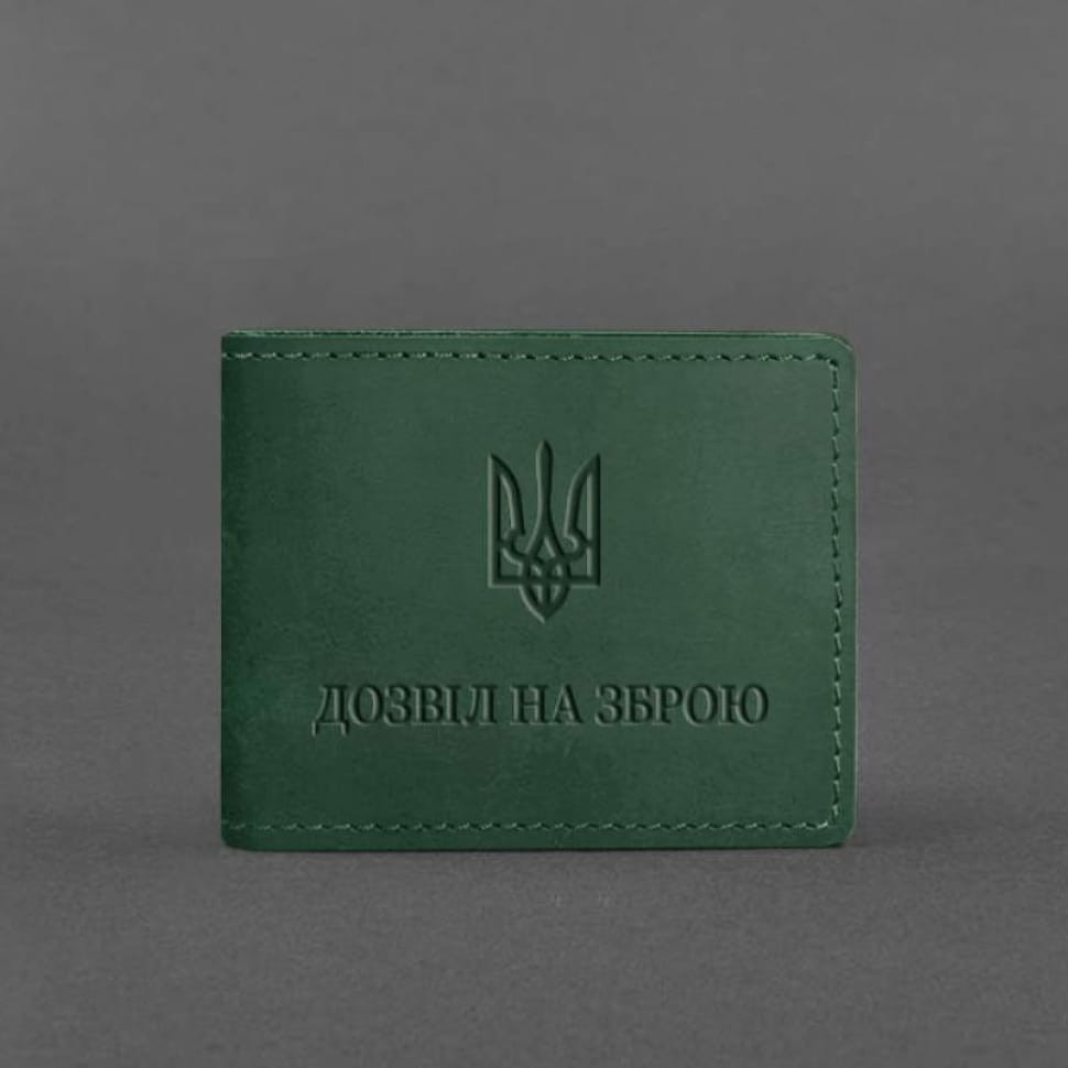 Кожаная обложка для разрешения на оружие зеленая Crazy Horse