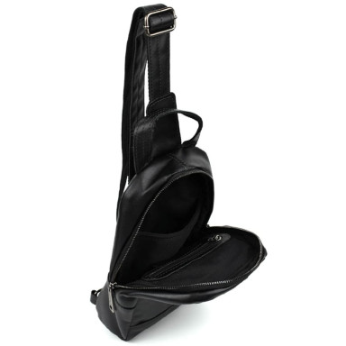 Leather sling backpack with pockets TARWA GA-6020-3md black Nappa