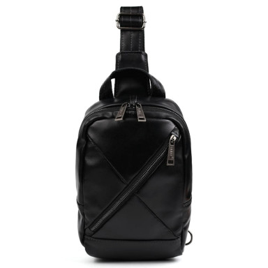 Leather sling backpack with pockets TARWA GA-6020-3md black Nappa