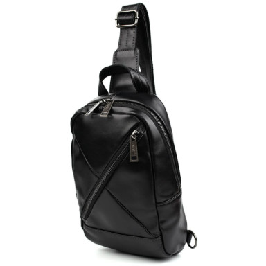 Leather sling backpack with pockets TARWA GA-6020-3md black Nappa