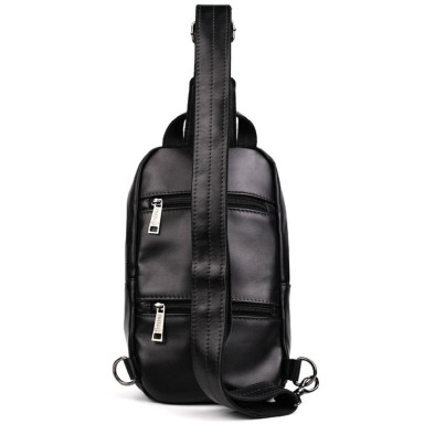 Leather sling backpack with pockets TARWA GA-6020-3md black Nappa