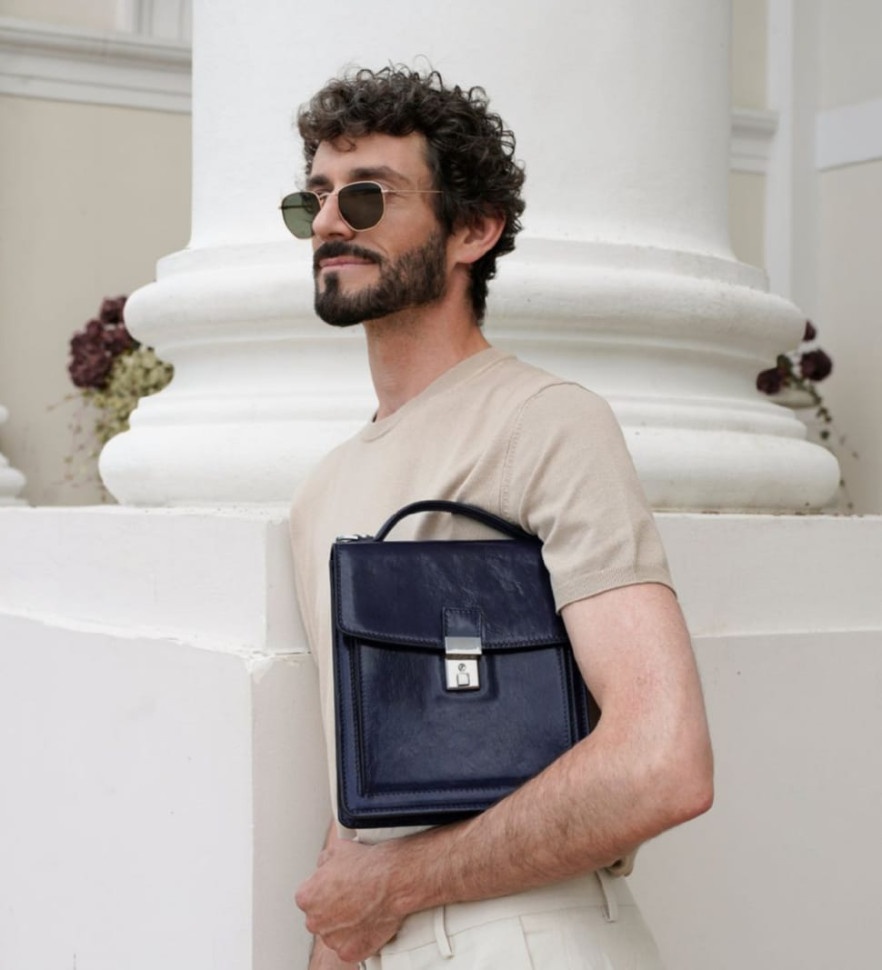 Маленький шкіряний портфель барсетка - Walden - синій Time Resistance 5229401