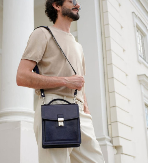 Маленький шкіряний портфель барсетка - Walden - синій Time Resistance 5229401