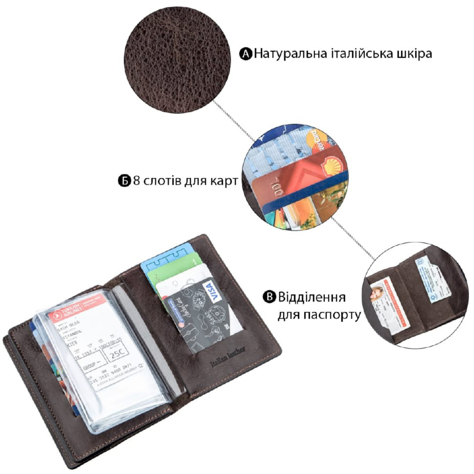 Обкладинка для автодокументів м'яка шкіра GRANDE PELLE 11191 Коричнева