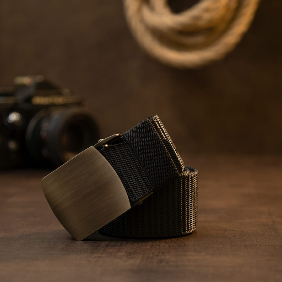 Текстильный ремень с серебристой пряжкой Vintage 20541 Черный