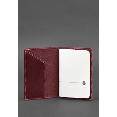 Leather passport cover with Ukrainian coat of arms burgundy