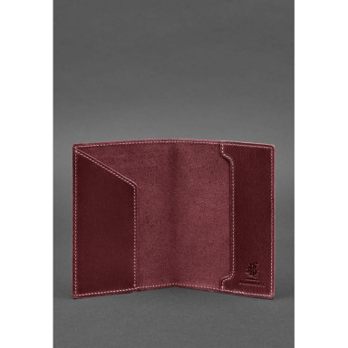 Leather passport cover with Ukrainian coat of arms burgundy