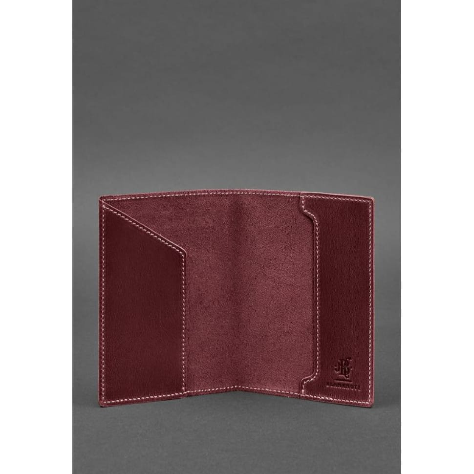 Leather passport cover with Ukrainian coat of arms burgundy
