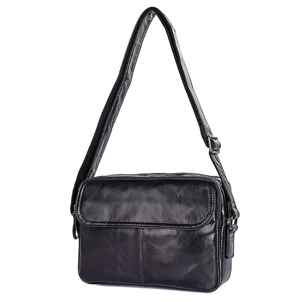 Чоловіча шкіряна сумка через плече, чорний колір, John McDee, JD1026A