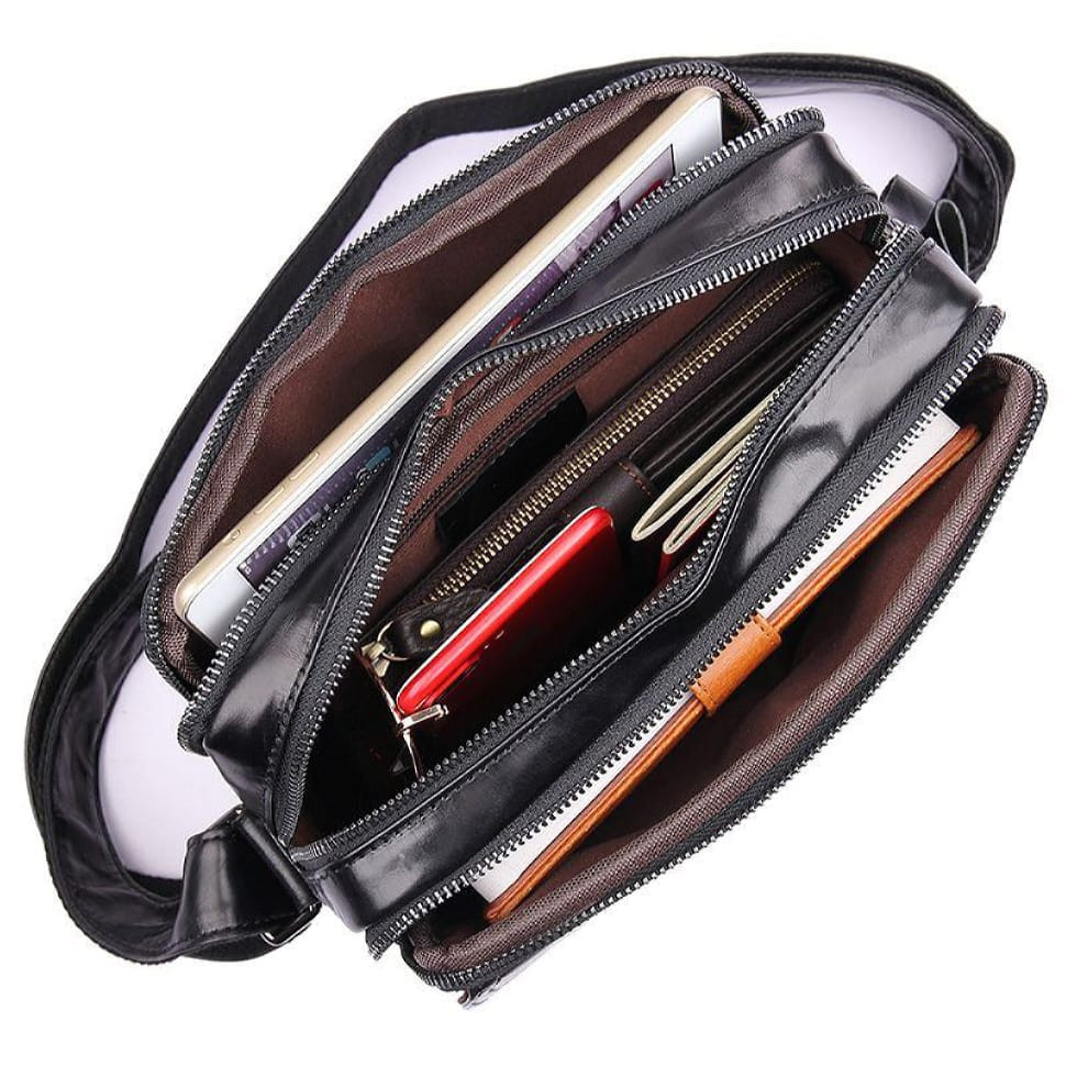 Чоловіча шкіряна сумка через плече, чорний колір, John McDee, JD1026A