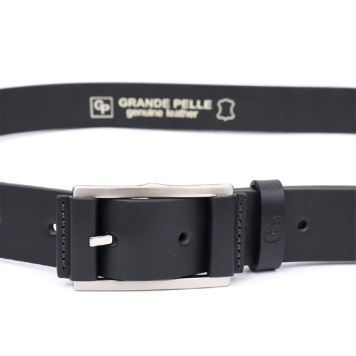 Брючний шкіряний ремінь для чоловіків із квадратною пряжкою GRANDE PELLE 11679 Чорний