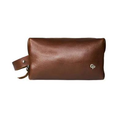 Mens cosmetic bag leather Grande Pelle 804623 cognac large