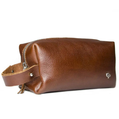 Mens cosmetic bag leather Grande Pelle 804623 cognac large