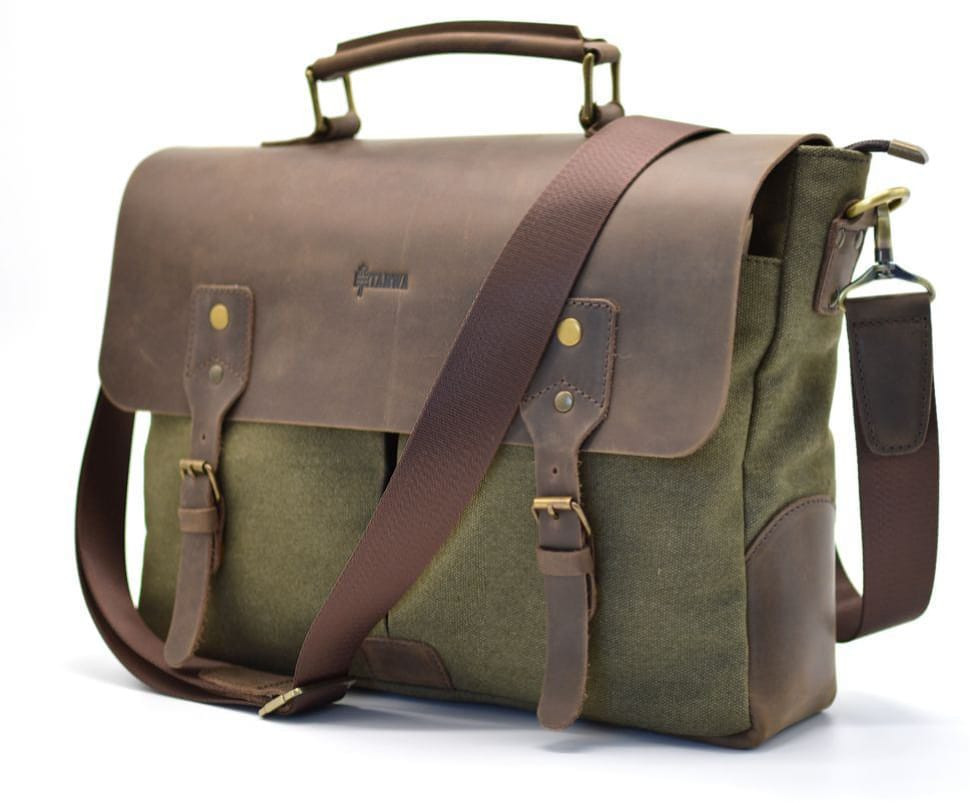 Men's satchel bag leather + canvas RCH-3960-4lx from the Ukrainian brand TARWA