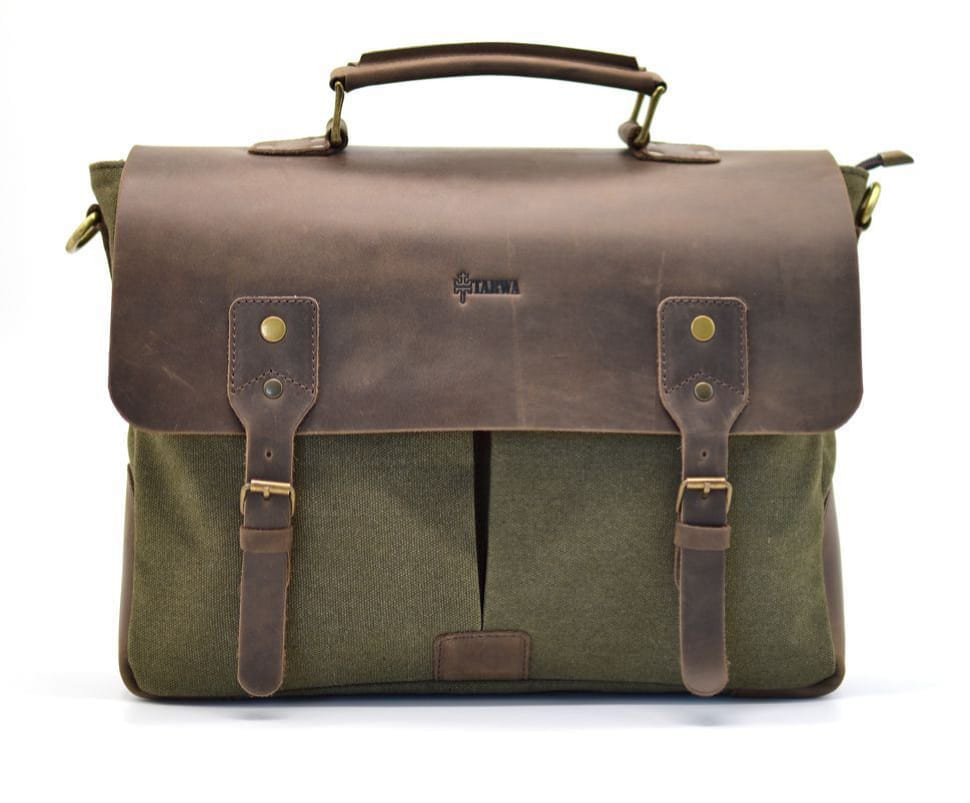 Men's satchel bag leather + canvas RCH-3960-4lx from the Ukrainian brand TARWA
