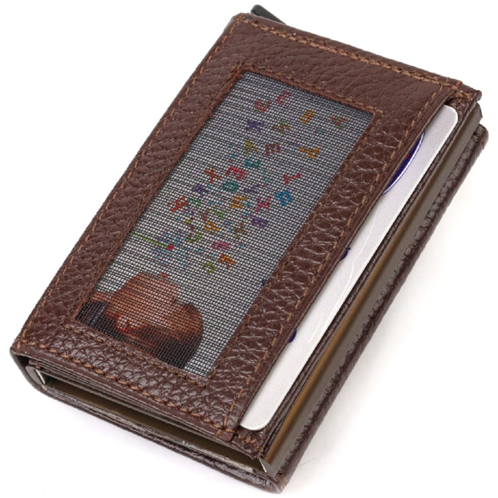 Чоловічий картхолдер три складення з автоматичним механізмом з натуральної шкіри флотар CANPELLINI 21934 Коричневий