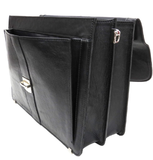 Чорний шкіряний портфель на два відділення Newery N1587GA