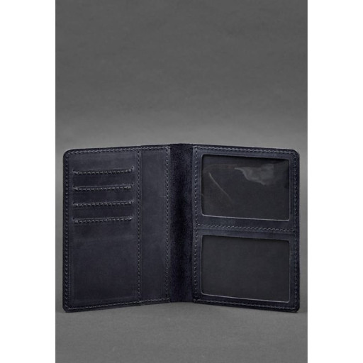 Leather document organizer cover 6.1 blue Crazy Horse