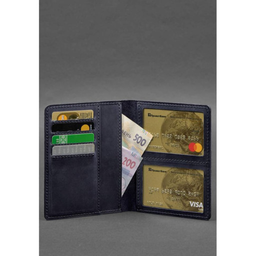 Leather document organizer cover 6.1 blue Crazy Horse