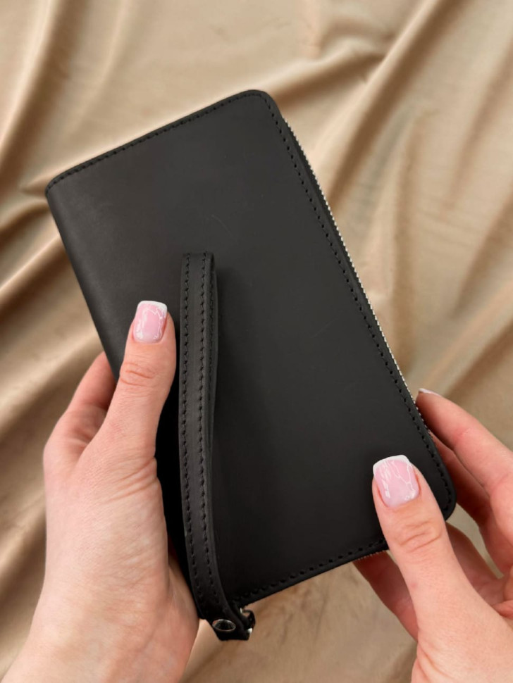 Leather clutch-wallet made of genuine Crazy Horse leather (black)