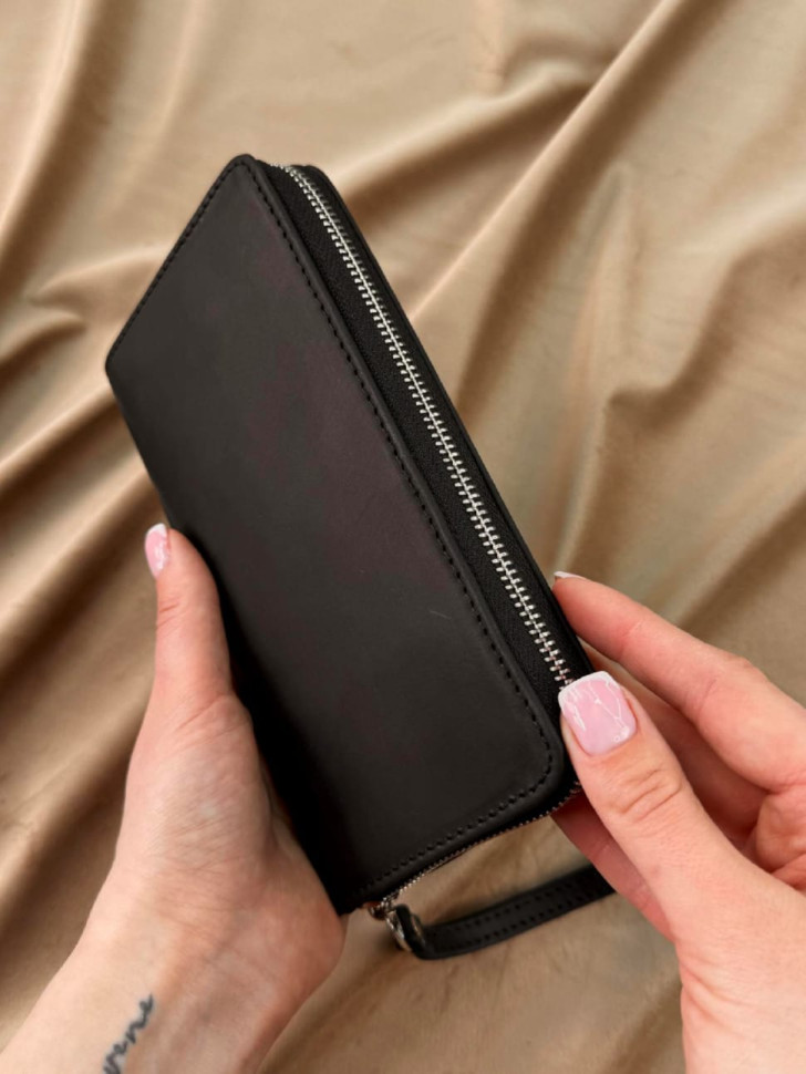 Leather clutch-wallet made of genuine Crazy Horse leather (black)