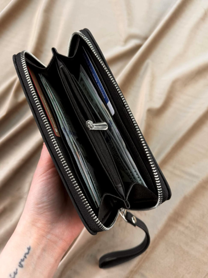 Leather clutch-wallet made of genuine Crazy Horse leather (black)