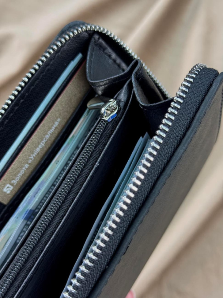 Leather clutch-wallet made of genuine Crazy Horse leather (black)