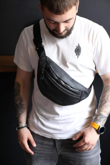 Men's waist bag, fanny pack made of genuine leather SL002 (black)