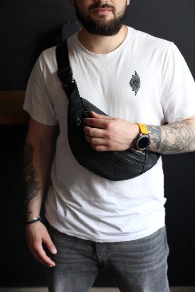 Men's waist bag, fanny pack made of genuine leather SL002 (black)