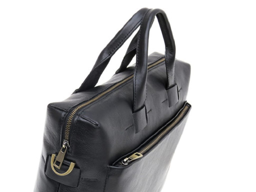 Чорна шкіряна сумка під документи і ноутбук NEWERY N1930GA