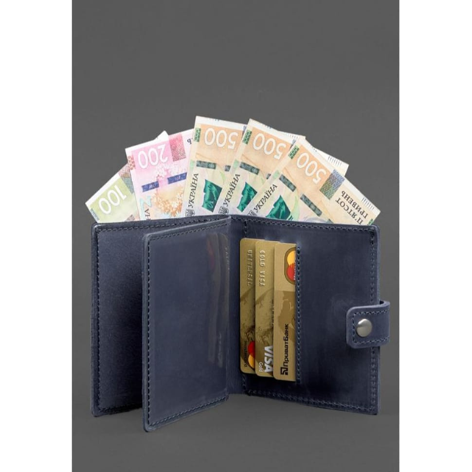 Шкіряна обкладинка-портмоне для посвідчення офіцера ДПСУ 11.2 темно-синя Crazy Horse