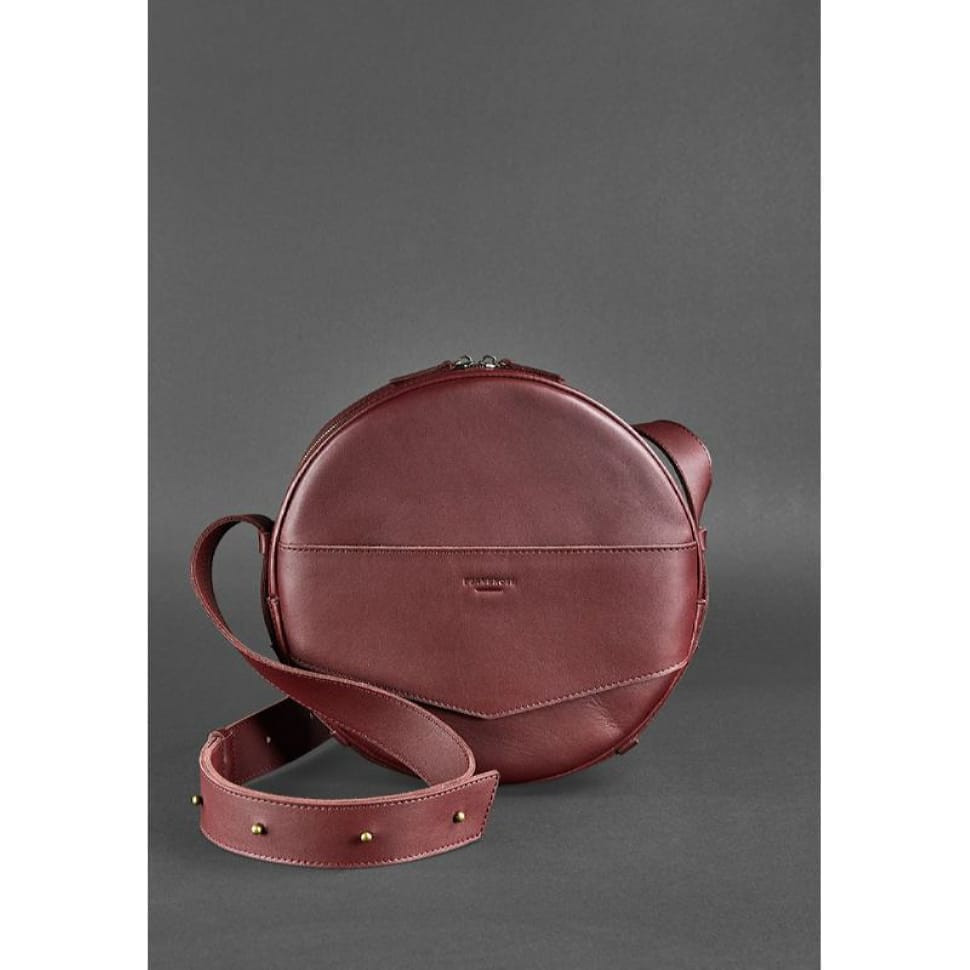 Шкіряна жіноча кругла сумка-рюкзак Maxi бордова
