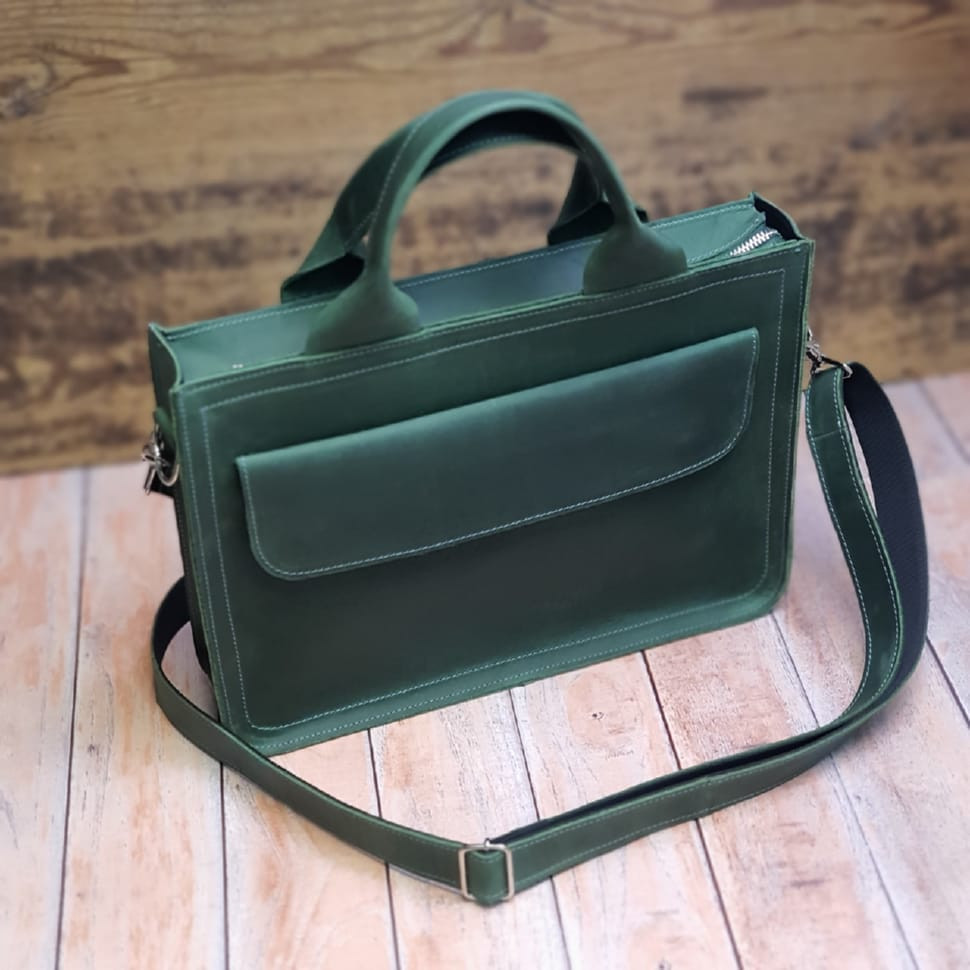 Шкіряна офісна сумка BGS зеленого кольору BGS3078