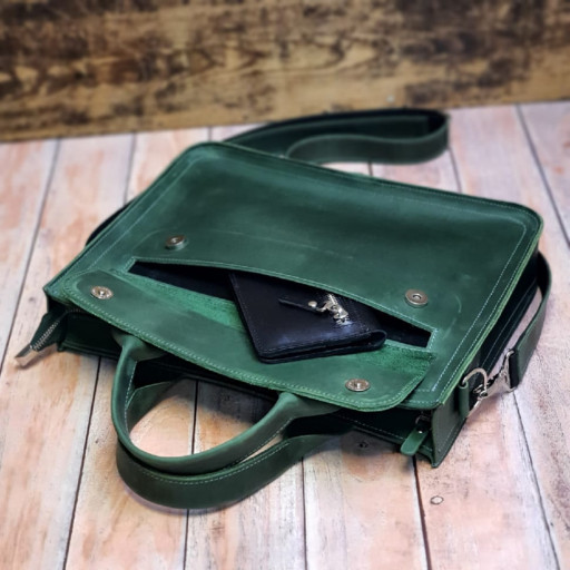 Шкіряна офісна сумка BGS зеленого кольору BGS3078