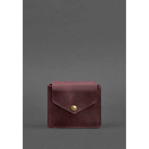 Шкіряне портмоне 4.2 на бордовій кнопці Crazy Horse