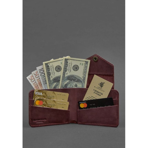 Шкіряне портмоне 4.2 на бордовій кнопці Crazy Horse