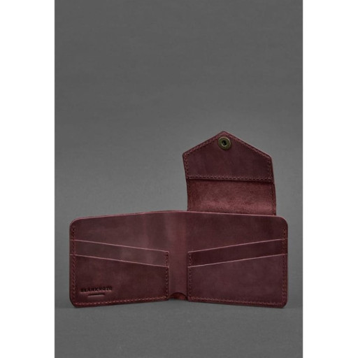 Шкіряне портмоне 4.2 на бордовій кнопці Crazy Horse