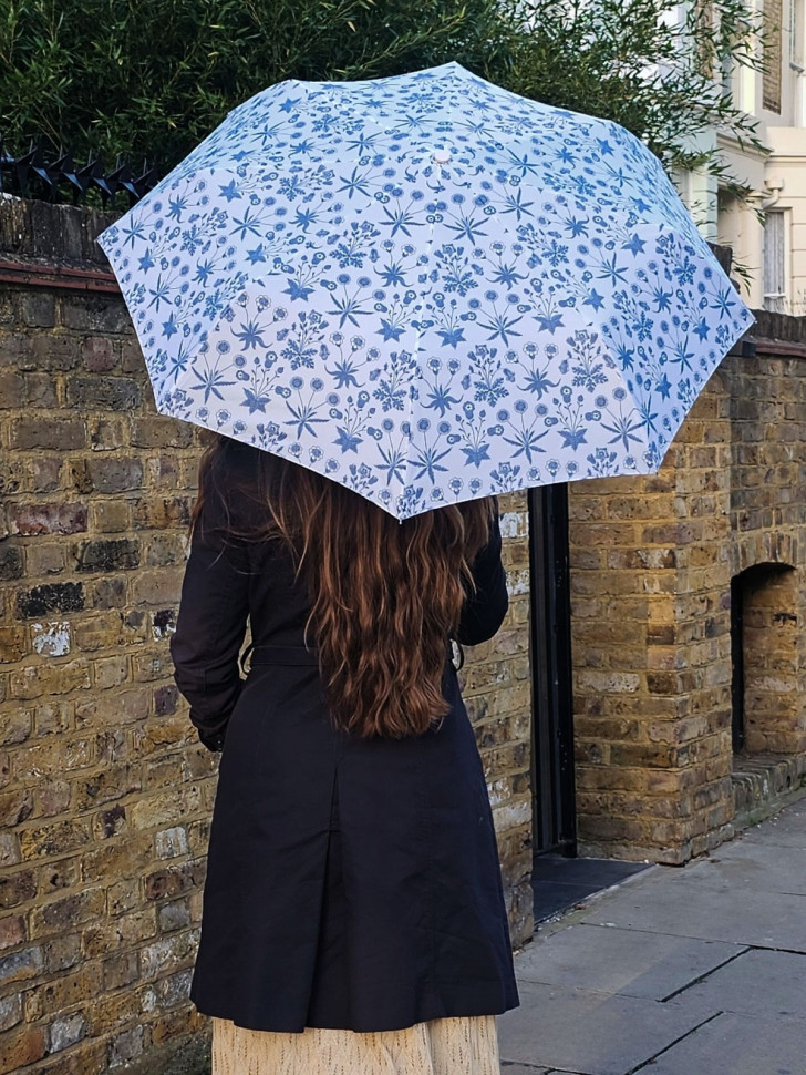 Жіноча парасолька Fulton L907-041826 Morris & Co Minilite-2 UV Daisy Blue Ivory