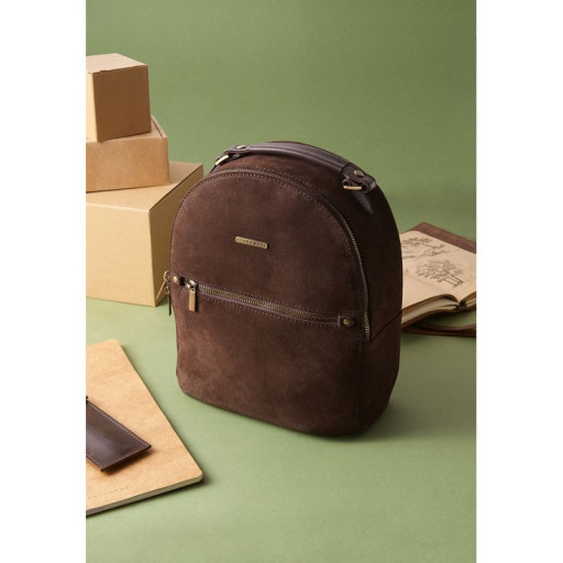 Кожаный женский мини-рюкзак Kylie Темно-коричневая замша