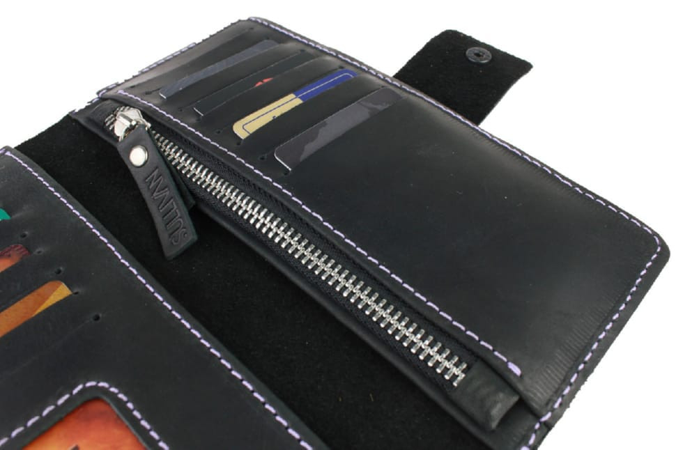 Кошелек женский кожаный SULLIVAN  80243(9) черный фиолетовая нитка