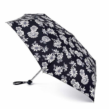 Парасолька жіноча Fulton L340 Miniflat-2 Black and White Floral (Черно-белые цветы)