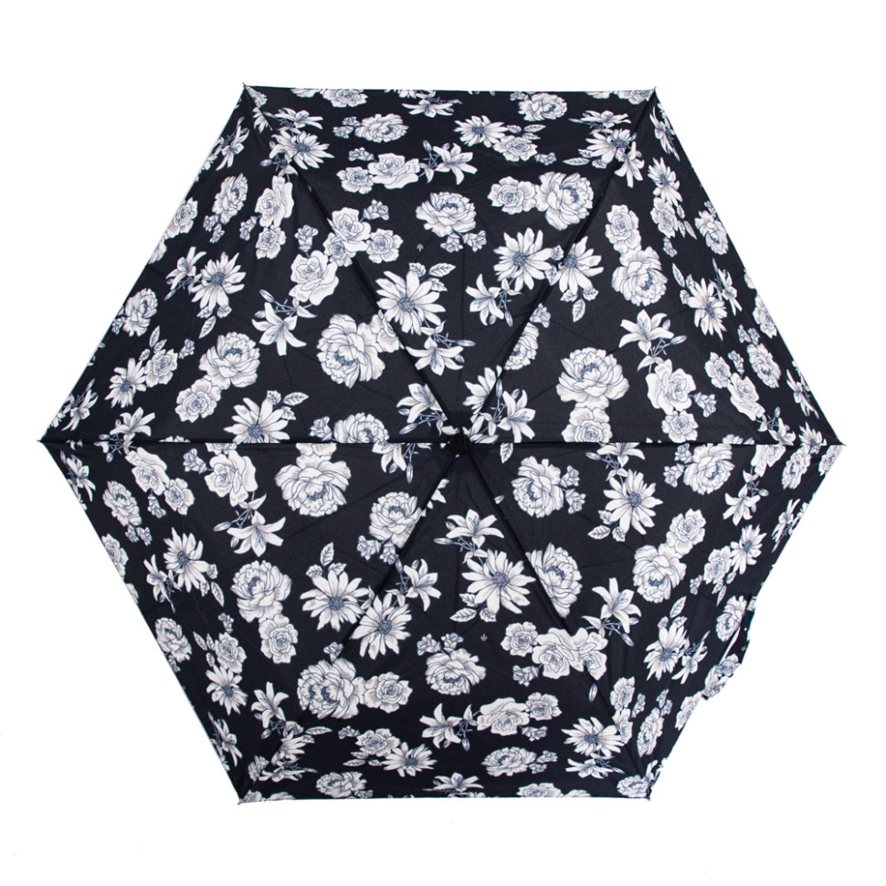 Парасолька жіноча Fulton L340 Miniflat-2 Black and White Floral (Черно-белые цветы)
