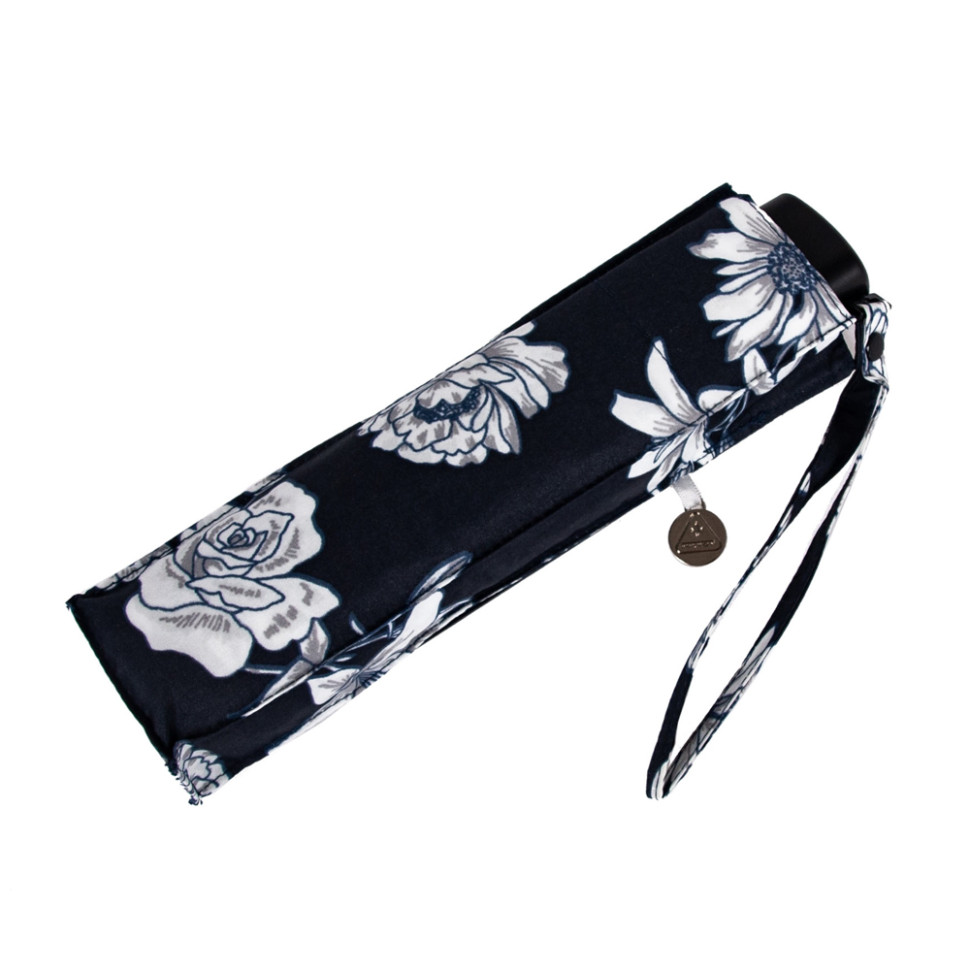 Парасолька жіноча Fulton L340 Miniflat-2 Black and White Floral (Черно-белые цветы)