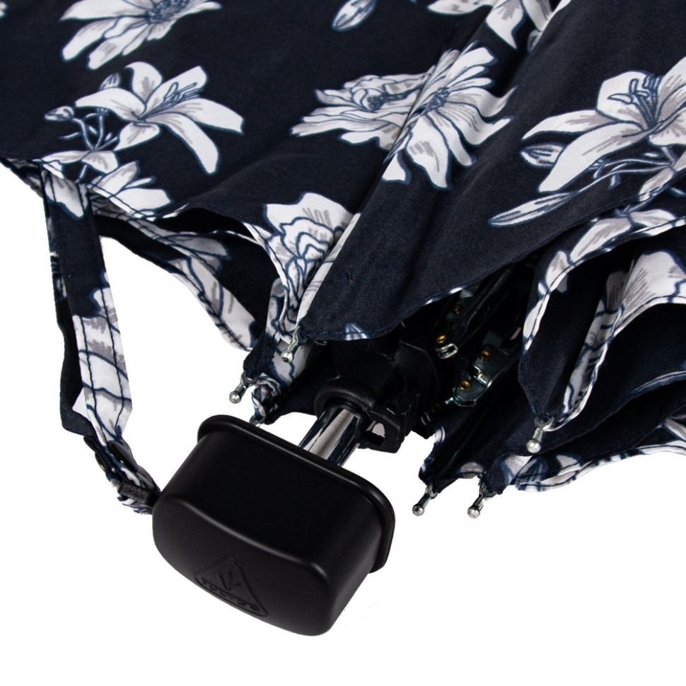Парасолька жіноча Fulton L340 Miniflat-2 Black and White Floral (Черно-белые цветы)