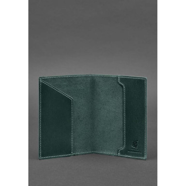 Leather passport cover with Ukrainian coat of arms green