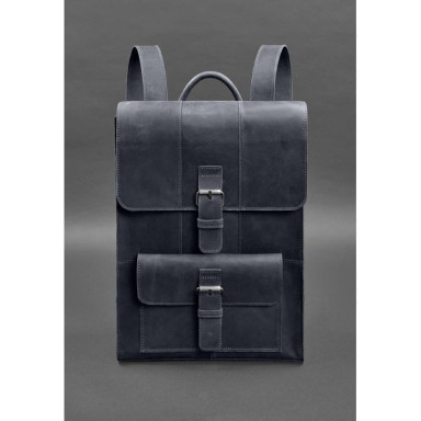 Brit Leather Backpack Dark Blue Crazy Horse