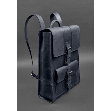 Brit Leather Backpack Dark Blue Crazy Horse