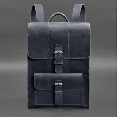 Brit Leather Backpack Dark Blue Crazy Horse