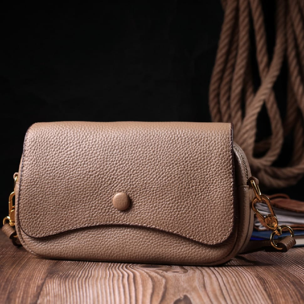 Стильная женская сумка с клапаном из натуральной кожи Vintage 22432 Бежевый