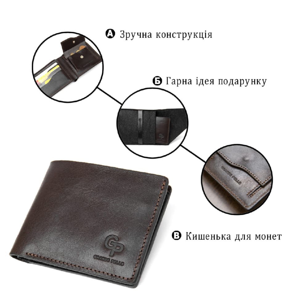 Портмоне из натуральной кожи для мужчин GRANDE PELLE 11463 Коричневый